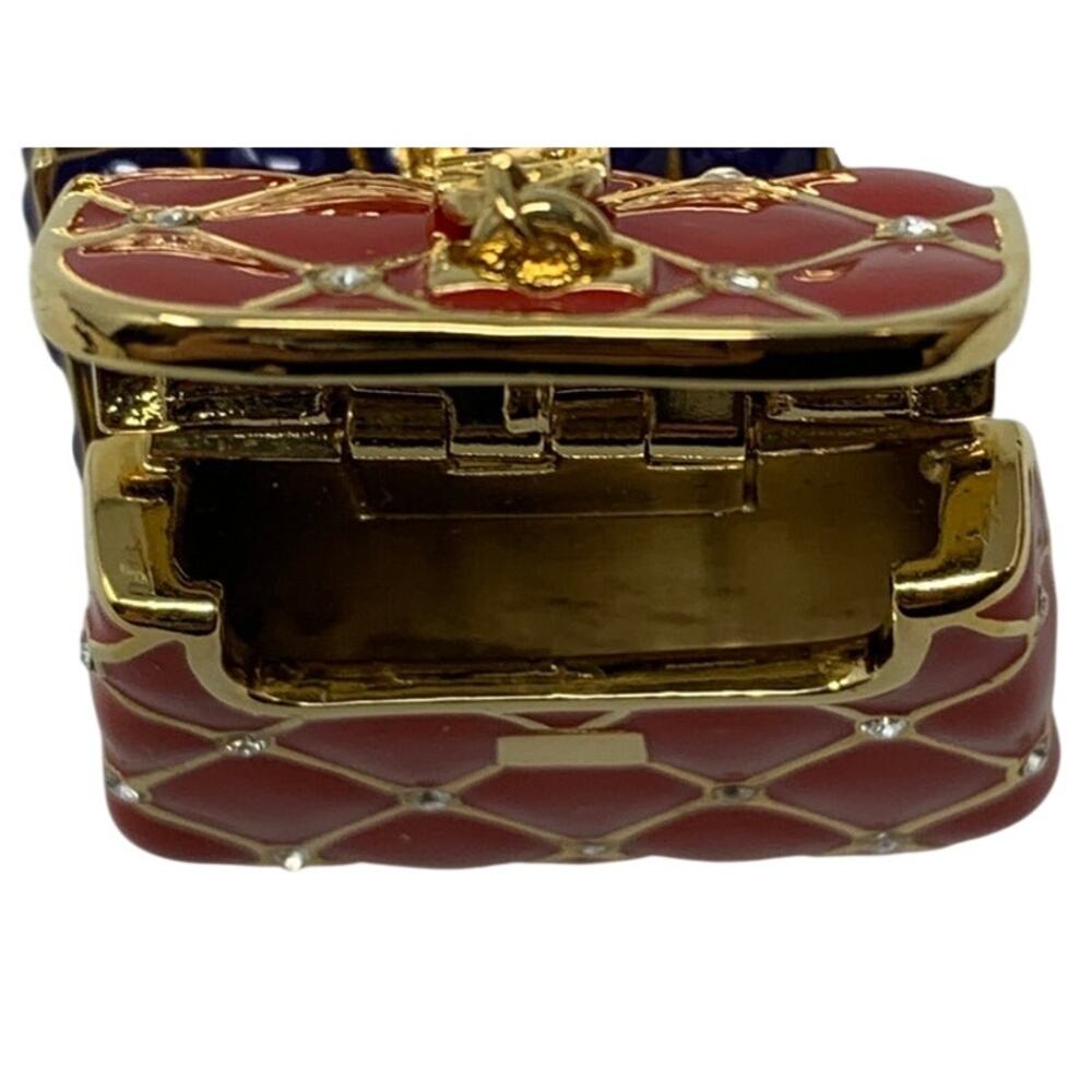 VTG St. John Quilted Handbag Brooch Enamel Red Gold Tone Crystal Mini Purse Pin - Picture 4 of 4